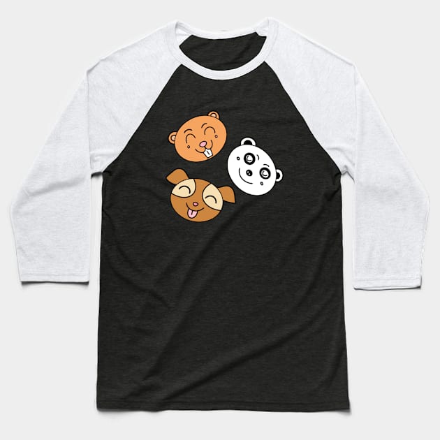 Cute animals cartoon face Baseball T-Shirt by Andrew Hau